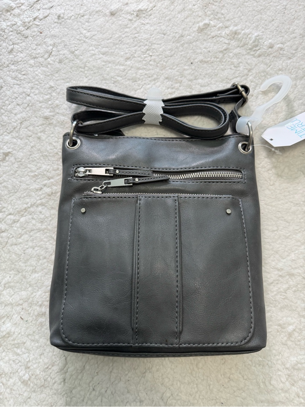 Time and Tru Black Slim Crossbody with Front Zip and Pockets